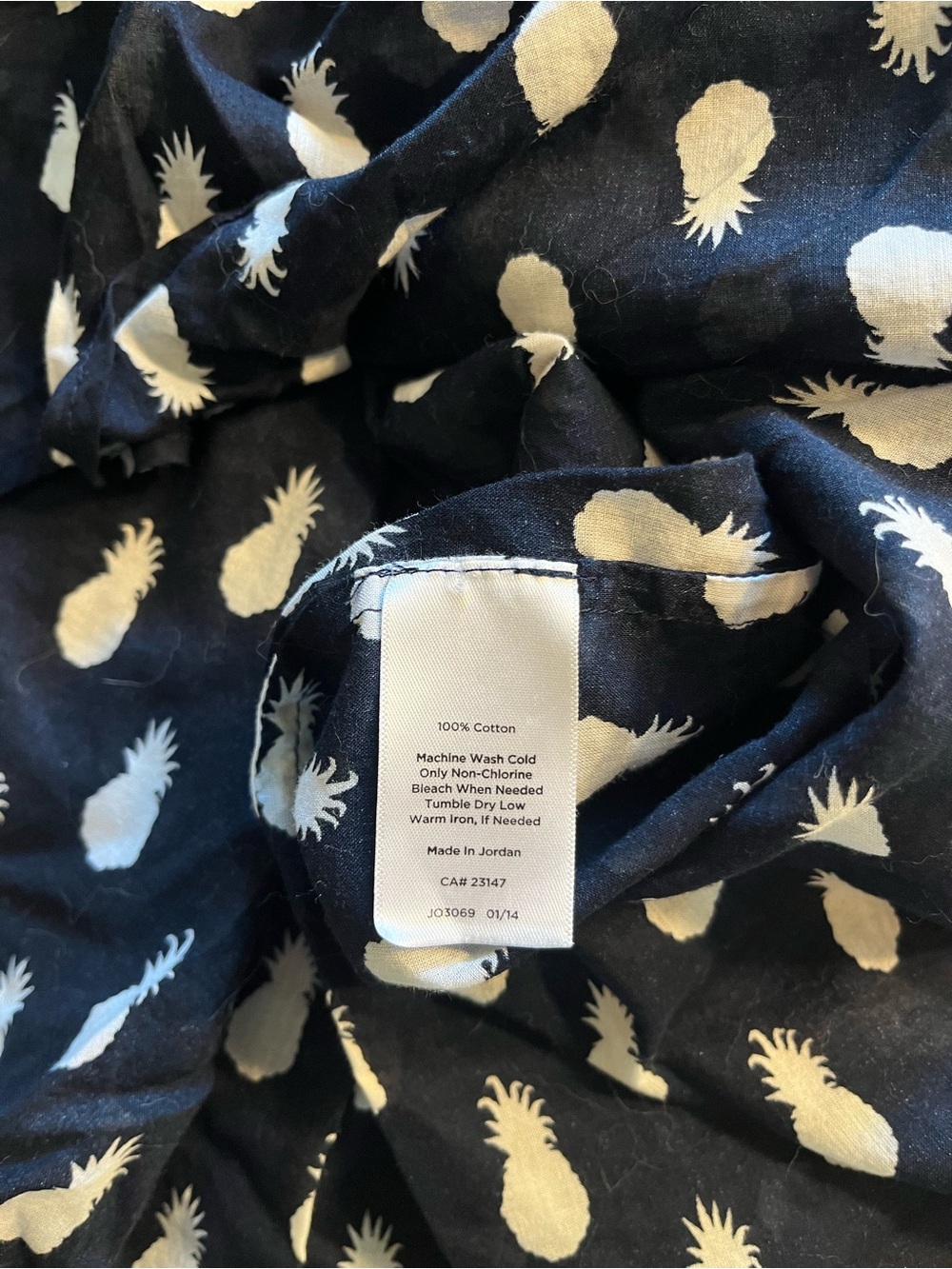 Talbots Navy Lightweight Cotton Shirt with White Pineapple Motif Women’s Size Xp - Picture 4 of 7